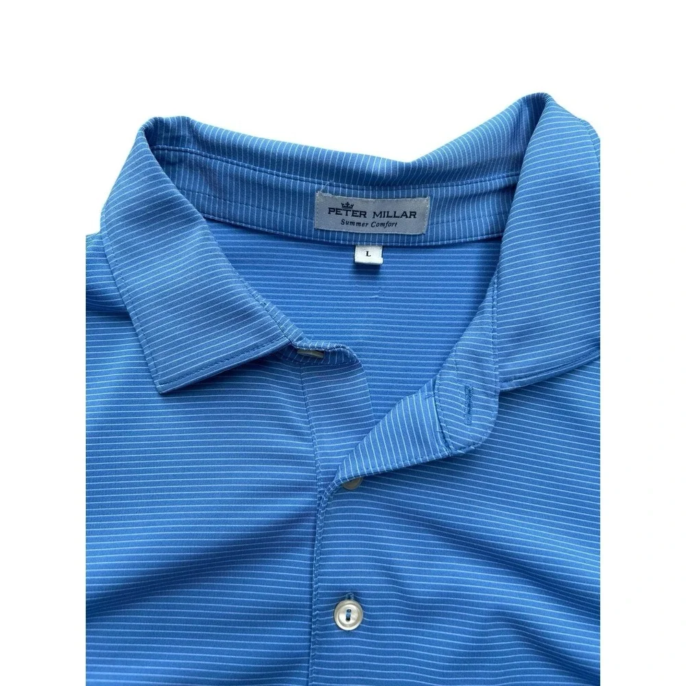 Peter Millar Summer Comfort Blue Striped Golf Polo Shirt‎ Men's Large